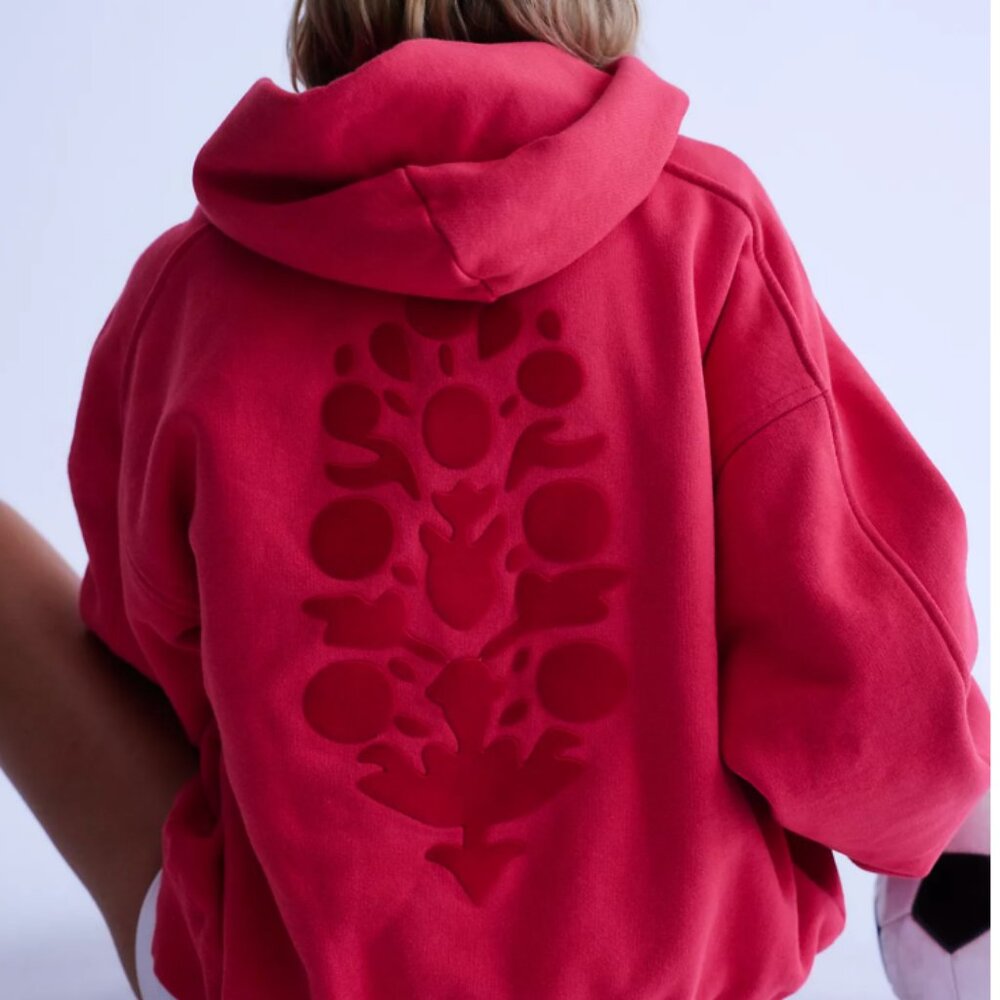 A Cut Above Flocked Buti Logo Hoodie in Rally Red Combo -  M - Picture 3 of 6